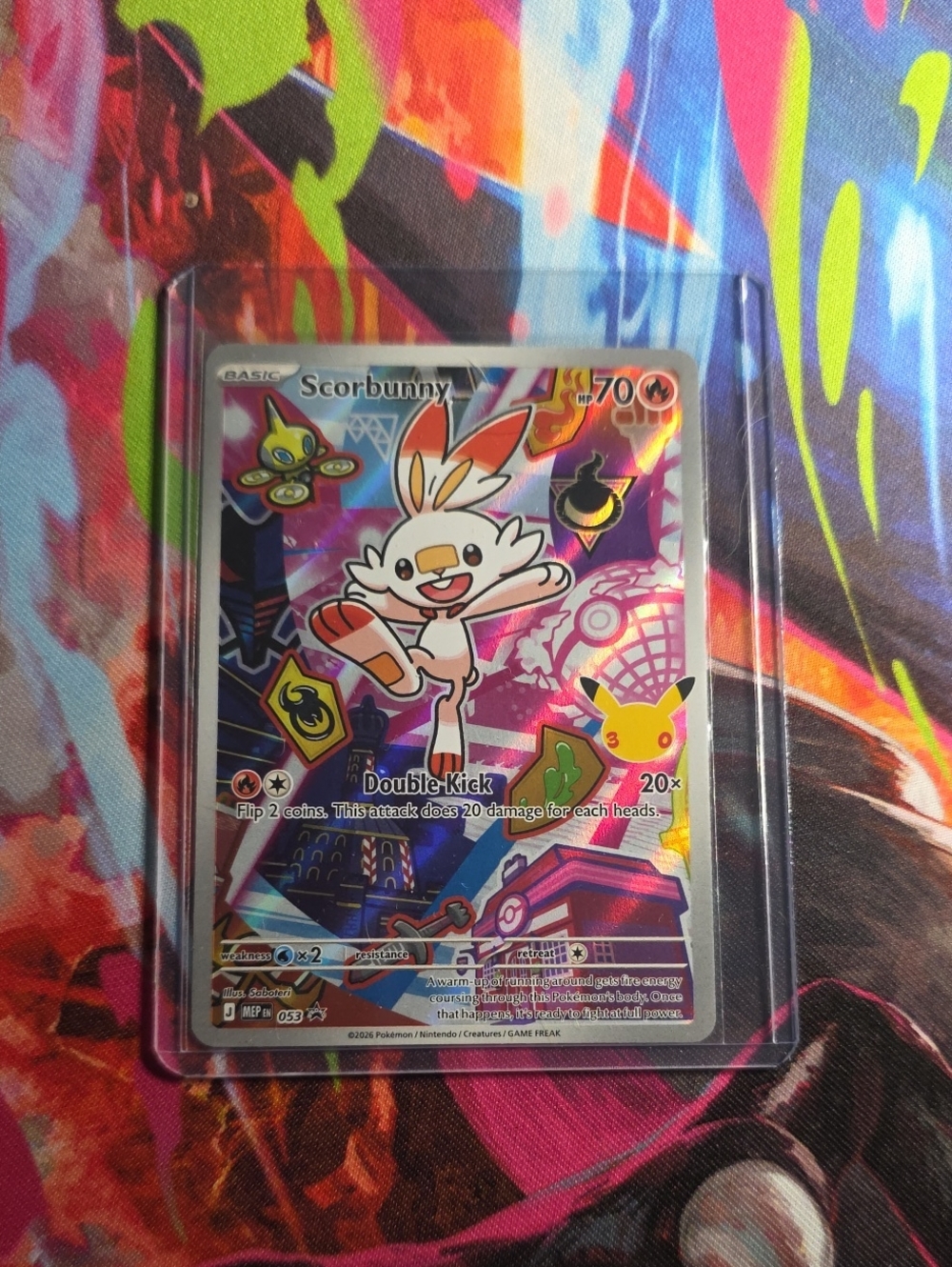 Pokemon Scorbunny Holo Foil Card - Red, White, Pink